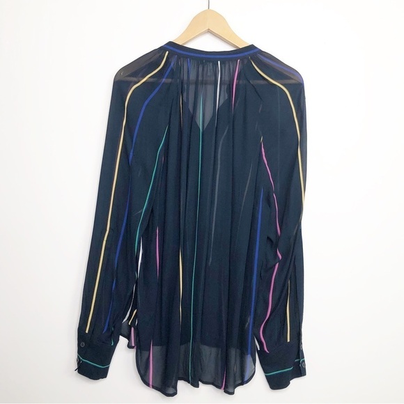 DEREK Lamb 10 Crosby Navy blue striped button-down sheer shirt - Picture 3 of 11